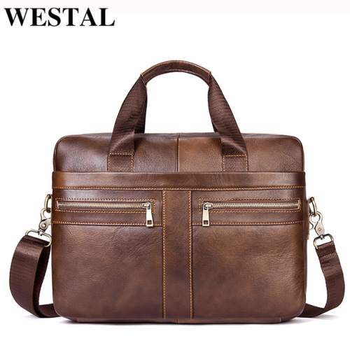 WESTAL Bag men's Genuine Leather briefcase Male man laptop bag natural Leather for men Messenger bags men's briefcases 2019