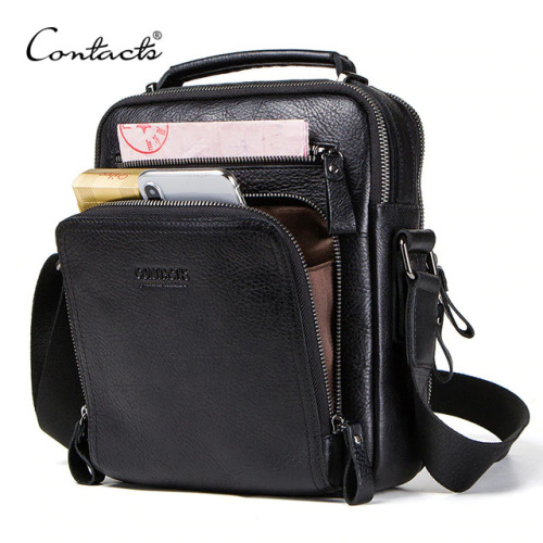 CONTACT'S 100% genuine leather men shoulder bag crossbody bags for men high quality bolsas fashion messenger bag for 9.7" Ipad