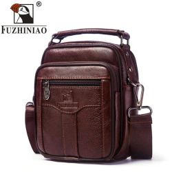 FUZHINIAO Genuine Cow Leather Messenger Bag Men Handbag Chest Crossbody Shoulder Bag Tas Business Small Male Bolsas Sac Brown