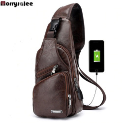 Men's Crossbody Bags Men's USB Chest Bag Designer Messenger bag Leather Shoulder Bags Diagonal Package 2018 new Back Pack Travel