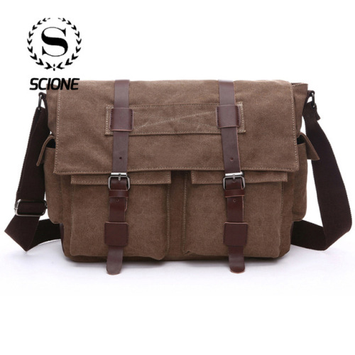 Scione Practical Business Messenger Bags For Men Student A++ Canvas Crossbody Shoulder Pack Retro Solid Casual Office Travel Bag