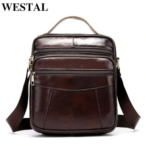 WESTAL Men's shoulder bag genuine leather bag for men messenger bags Flap zipper drop ship male Crossbody Bags handbags 8318