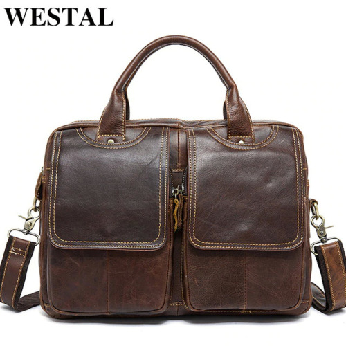 WESTAL Messenger Bag Men's shoulder bag Genuine Leather male Bags Men's Briefcase Laptop 14'' Tote Crossbody Bags for men 8002