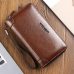 Brand Long Wallet Men Double Zipper Coin Pocket Purse Men Wallets Casual Business Card Holder Vintage Large Wallet Male Clutch