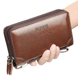 Brand Long Wallet Men Double Zipper Coin Pocket Purse Men Wallets Casual Business Card Holder Vintage Large Wallet Male Clutch