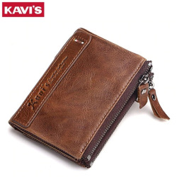 KAVIS 100% Genuine Leather Men Wallet Small Zipper Men Walet Portomonee Male Short Coin Purse Brand Perse Carteira For Rfid