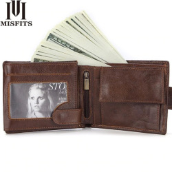 MISFITS Brand Men Wallet Genuine Leather Short Coin Purse Fashion Hasp Wallet For Male Portomonee with Card Holder Photo Holder