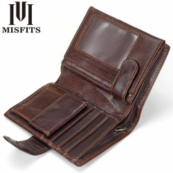 MISFITS Vintage Men Wallet Genuine Leather Short Wallets Male Multifunctional Cowhide Male Purse Coin Pocket Photo Card Holder