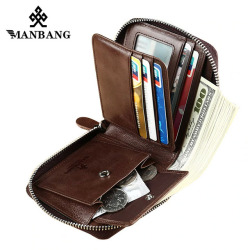 ManBang New Fashion Genuine Leather Men Wallet Small Men Wallet Zipper Male Short Coin Purse Brand High Quality Free Shipping