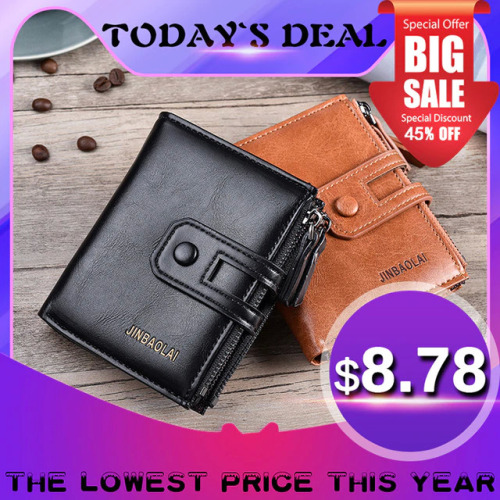 Tri-bifold Wallet Purse PU Leather Men's Wallet Hasp Design Small Mens Wallets With Zipper Coin Pocket Card Holder Luxury Wallet