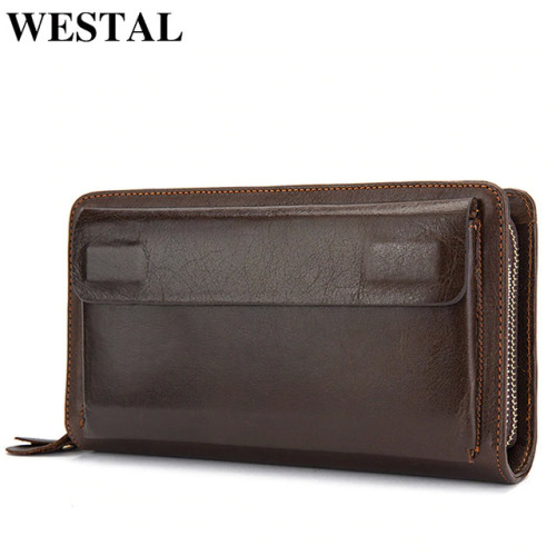 WESTAL Men's Clutch Bag Wallet Male Genuine Leather Double Zipper Men Wallet Long Phone Wallet Purse Card Holder Money Bags 9069