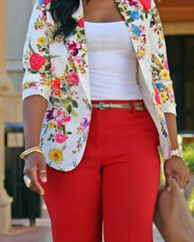 Stylish Turndown Collar Long Sleeves Floral Print Healthy Fabric  Blazer