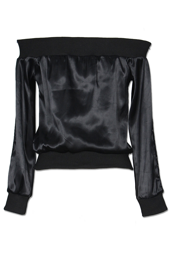  Euramerican Dew Shoulder Zipper Design Black Polyester Coat