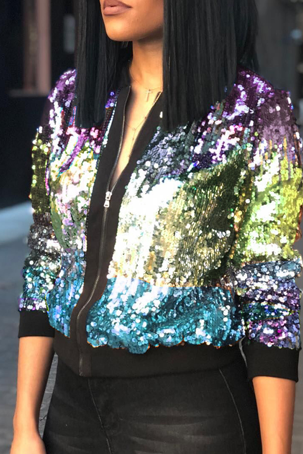  Euramerican Round Neck Sequined Decorative Polyester Jacket