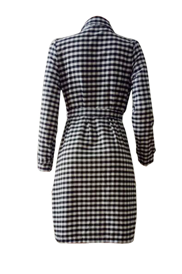  Euramerican Turndown Collar Black-white Grid Polyester Coat