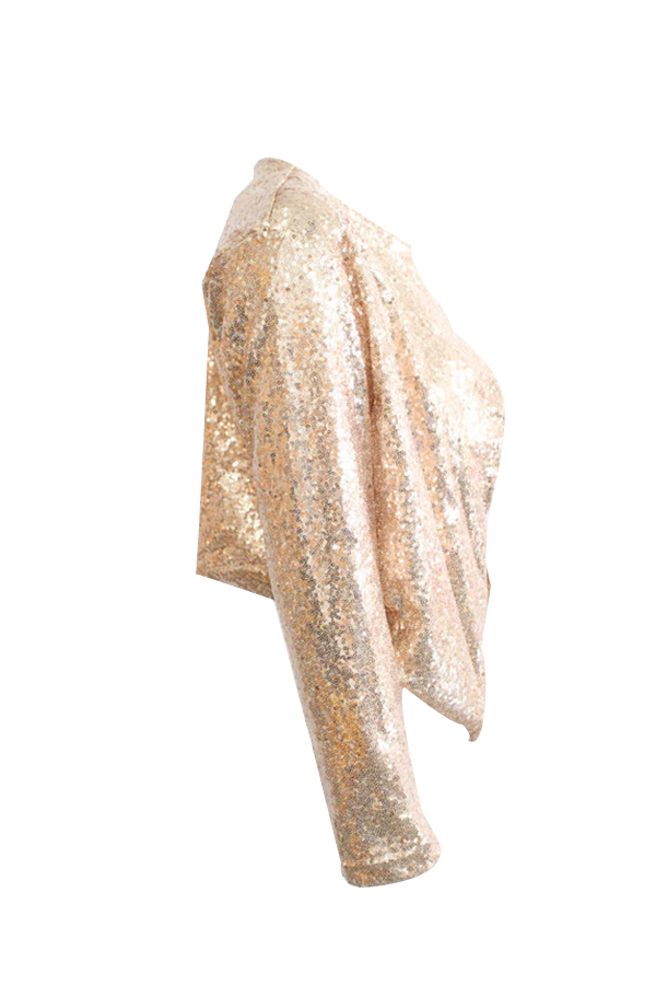 Euramerican Turndown Collar Sequins Decoration Gold Polyester Coat