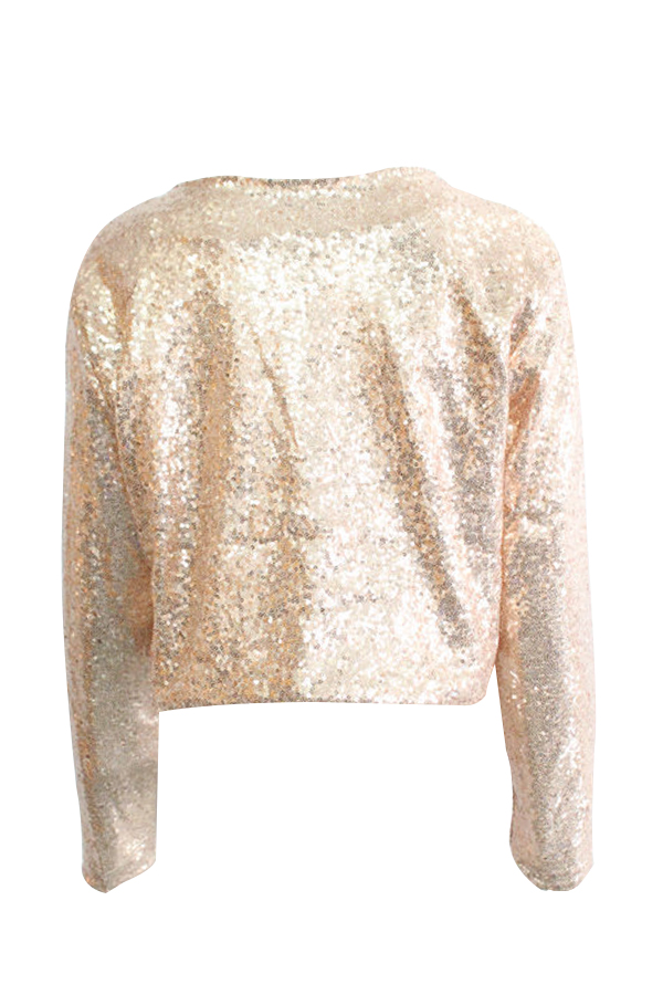  Euramerican Turndown Collar Sequins Decoration Gold Polyester Coat