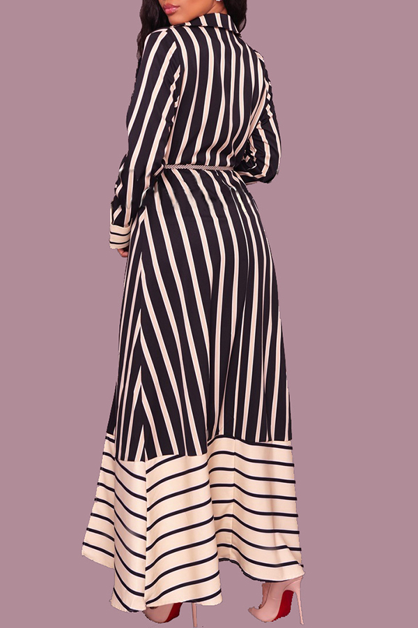  Euramerican Turndown Collar Striped Patchwork Black Cotton Blends Coat