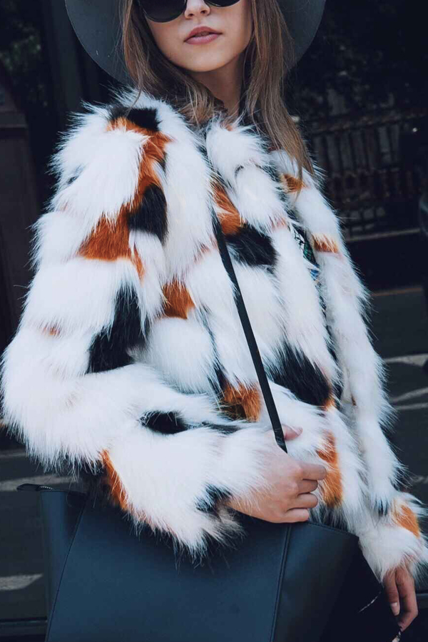  Euramerican V Neck Fur Design Coat