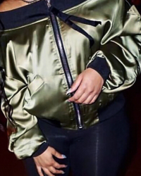 Fashion Round Neck Zipper Design Green Polyester Jacket Fashion Round Neck Zipper Design Green Polyester Jacket