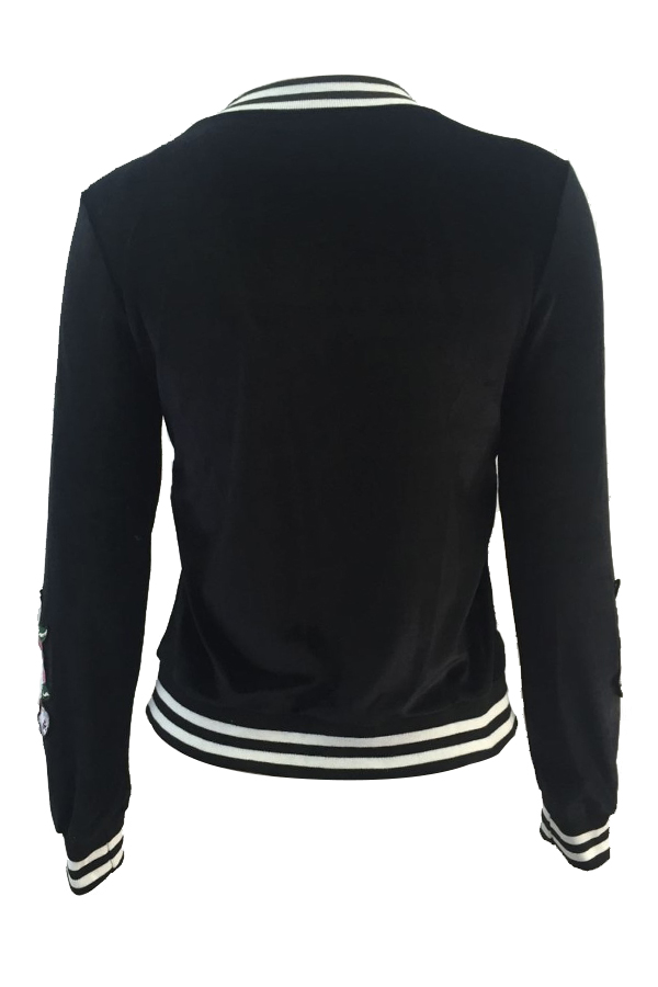  Fashionable Round Neck Embroidered Design Black Velvet Coat