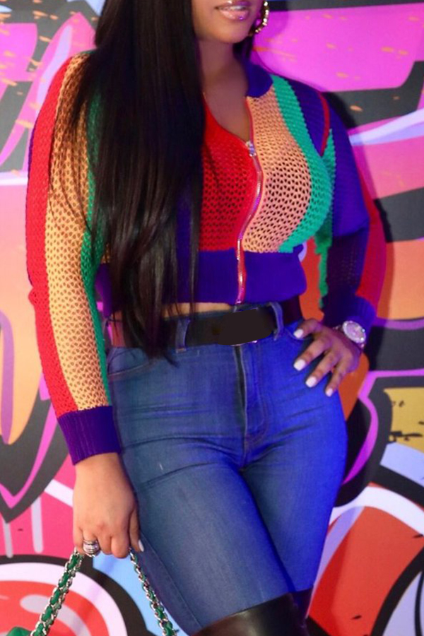  Fashionable Round Neck Hollow-out Printed Polyester Short Coat