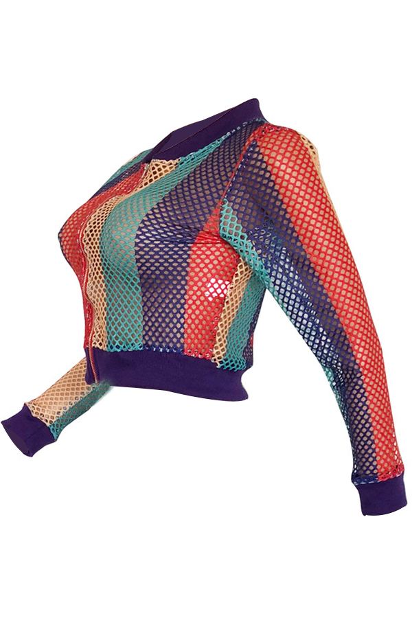  Fashionable Round Neck Hollow-out Printed Polyester Short Coat