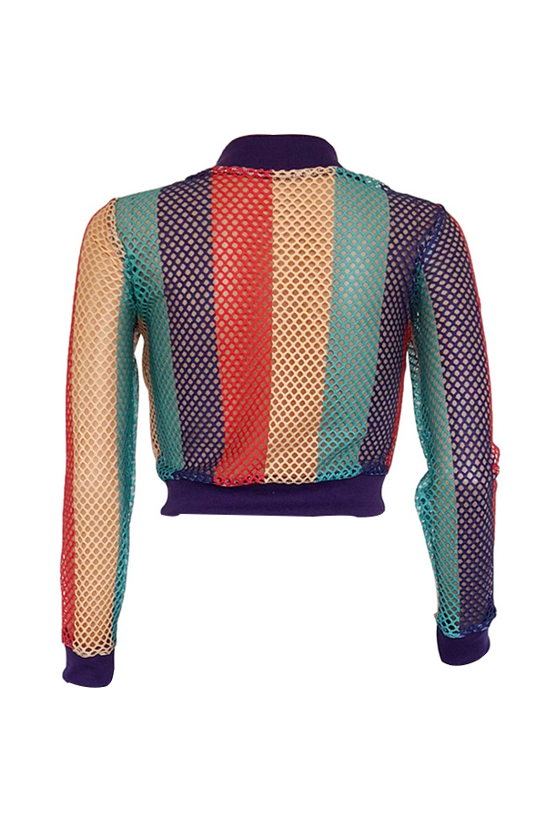  Fashionable Round Neck Hollow-out Printed Polyester Short Coat