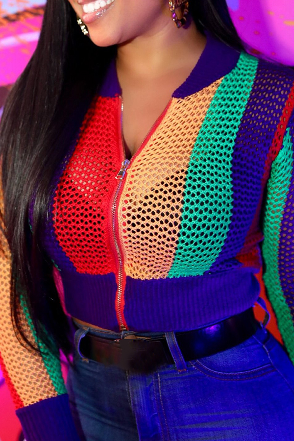  Fashionable Round Neck Hollow-out Printed Polyester Short Coat