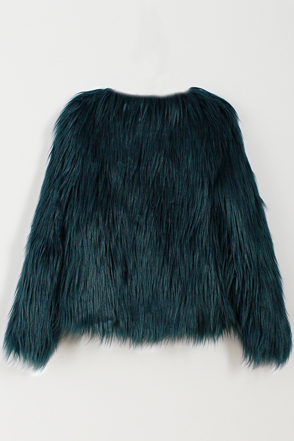  Fashionable Round Neck Long Sleeves Green Faux Fur Coat