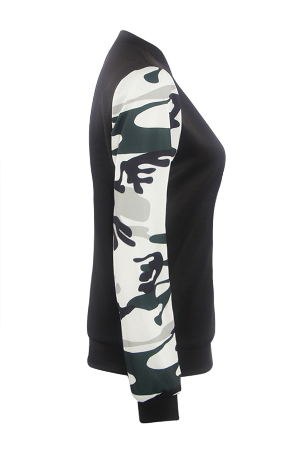  Leisure V Neck Zipper Design Black Polyester Coat