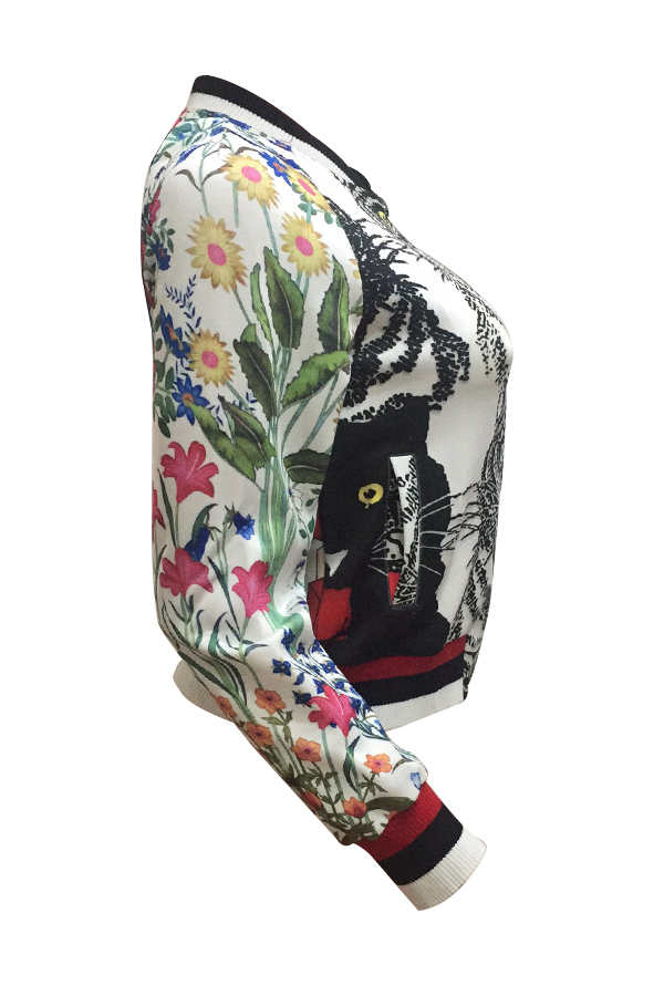  Stylish Round Neck Animal Print Polyester Coat