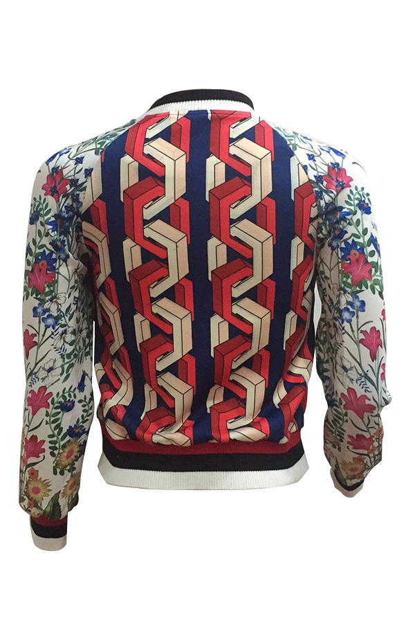  Stylish Round Neck Animal Print Polyester Coat