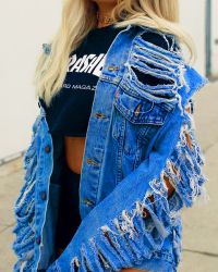 Trendy Hollow-out Light Blue Denim Coat Trendy Hollow-out Light Blue Denim Coat