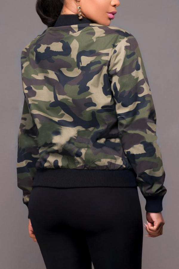  Trendy Round Neck Camouflage Printed Polyester Jacket