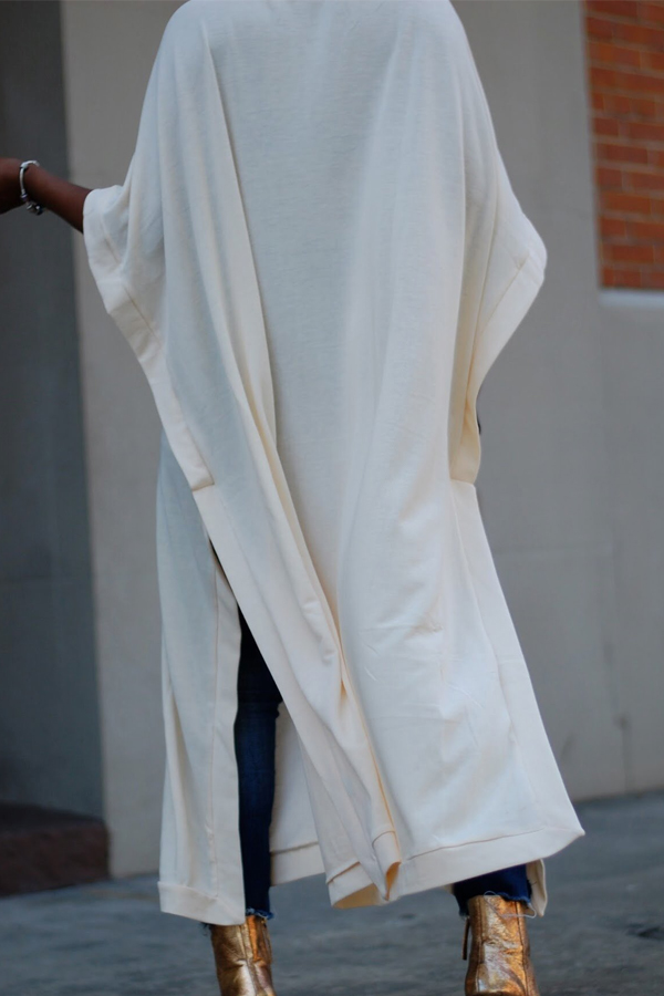  Trendy Turtleneck Half Sleeves Beige Cotton Blends Long Coat