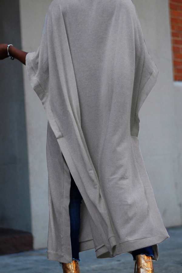  Trendy Turtleneck Half Sleeves Grey Cotton Blends Long Coat