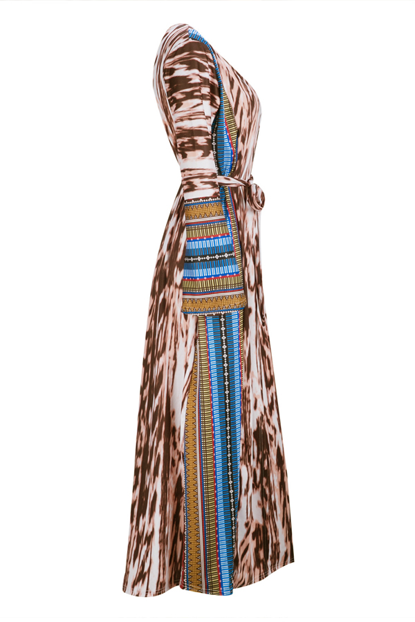  Trendy V Neck Leopard Printed Polyester Long Coat