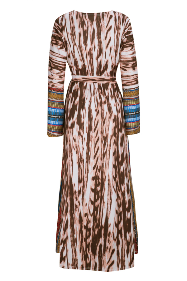  Trendy V Neck Leopard Printed Polyester Long Coat