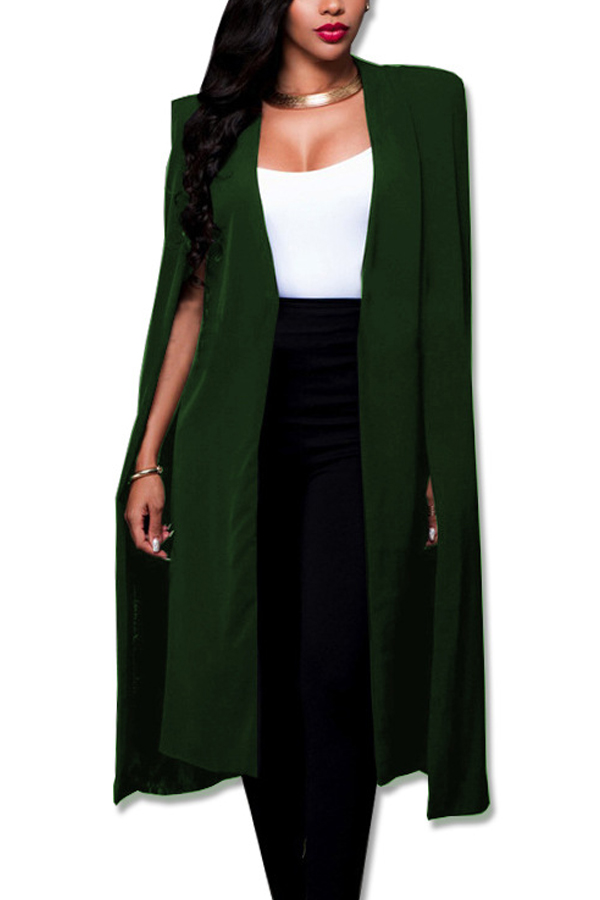  Trendy V Neck Long Sleeves Army Green Polyester Long Coat