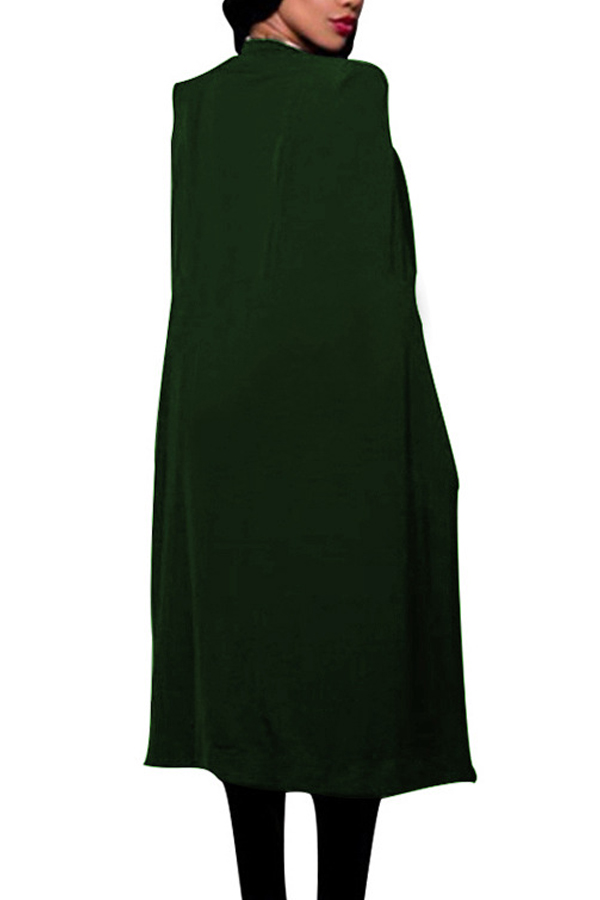  Trendy V Neck Long Sleeves Army Green Polyester Long Coat