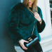 Trendy V Neck Long Sleeves Fur Design Black-green Short Coat Trendy V Neck Long Sleeves Fur Design Black-green Short Coat