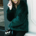 Trendy V Neck Long Sleeves Fur Design Black-green Short Coat Trendy V Neck Long Sleeves Fur Design Black-green Short Coat