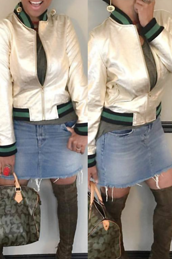  Trendy V Neck Zipper Design White Polyester Coat