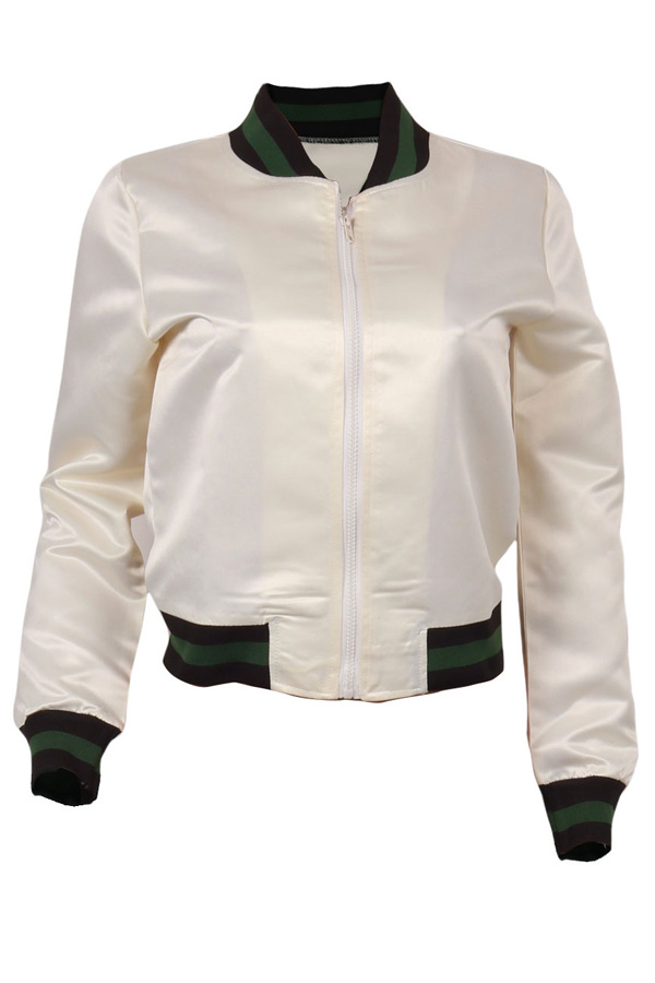  Trendy V Neck Zipper Design White Polyester Coat