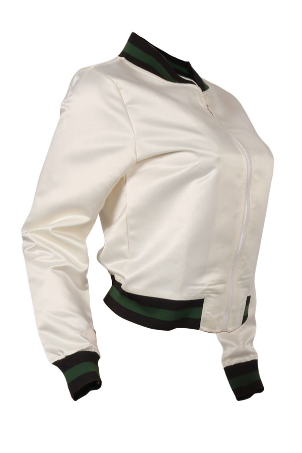  Trendy V Neck Zipper Design White Polyester Coat