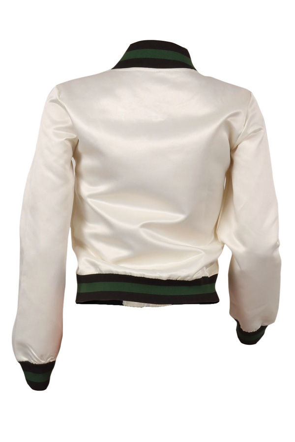  Trendy V Neck Zipper Design White Polyester Coat