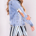 Fashion Turndown Collar Long Sleeves Broken Holes Light Blue Denim Short Coat Fashion Turndown Collar Long Sleeves Broken Holes Light Blue Denim Short Coat