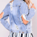 Fashion Turndown Collar Long Sleeves Broken Holes Light Blue Denim Short Coat Fashion Turndown Collar Long Sleeves Broken Holes Light Blue Denim Short Coat