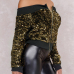 Sexy Bateau Neck Sequins Decoration Gold Polyester Short Coat Sexy Bateau Neck Sequins Decoration Gold Polyester Short Coat